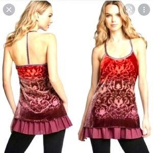 Free People tunic, boho cut velvet w ruffle bottom, sequin trim